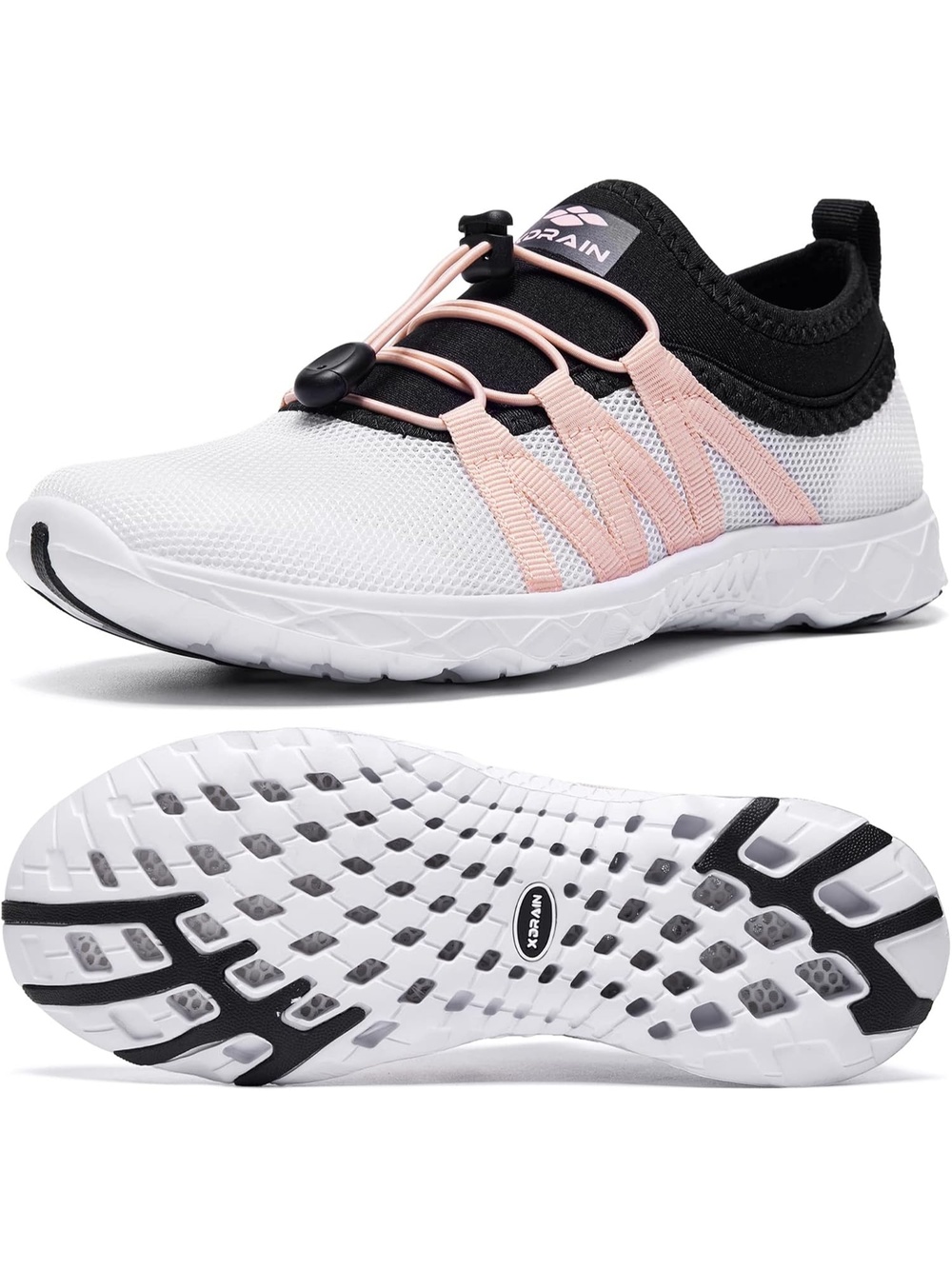 Women's White Black Pink Closed Toe Flat Xdrain Mesh Slip On Athletic Water Shoe